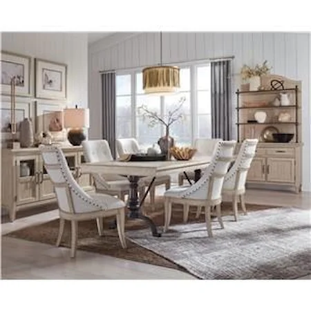 Rectangular Dining Set w/6 Upholstered Arm Chairs